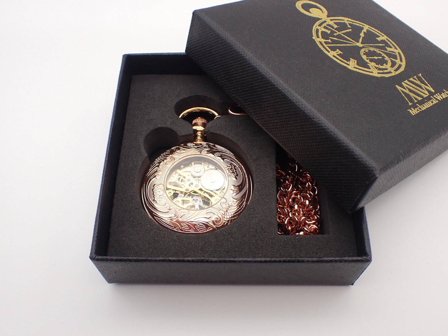 Rose Gold Pocket Watch Mechanical Skeleton | Groomsmen Gift