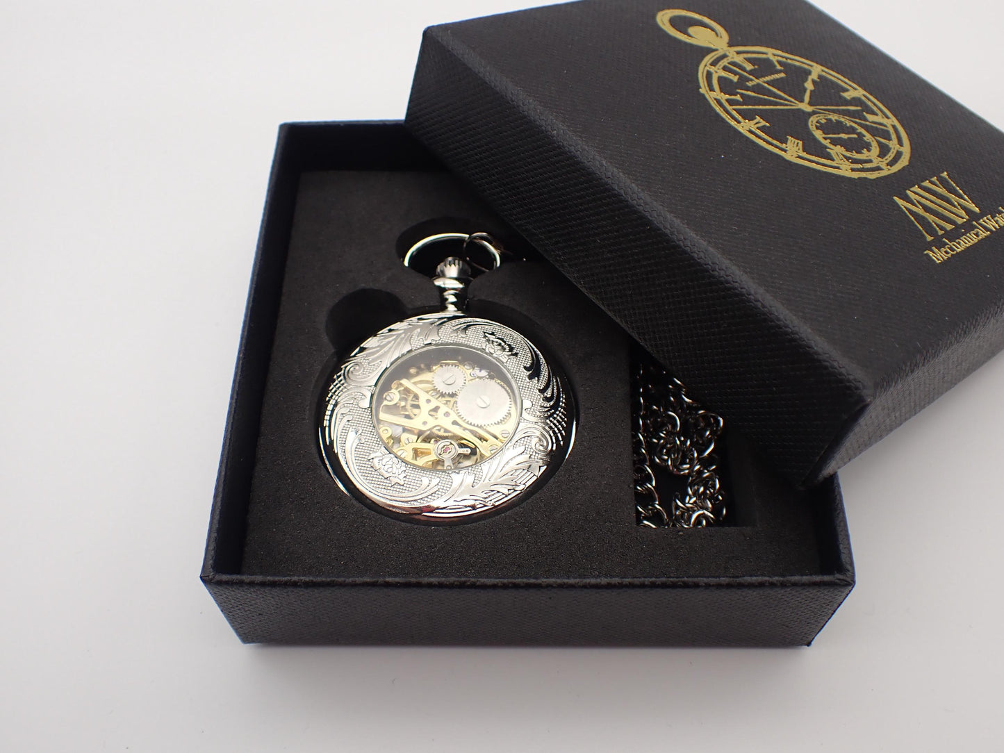 Silver Pocket Watch Mechanical Skeleton | Traditional Wedding Gift