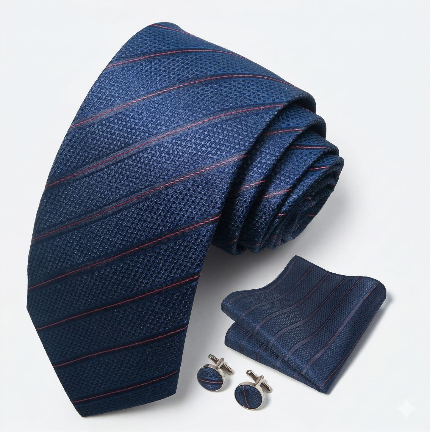 Navy & Red Diagonal Pinstripe Groomsmen Tie