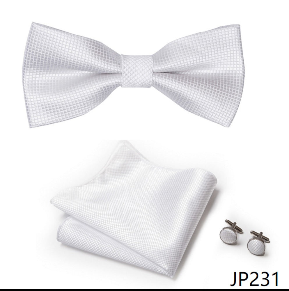 White Square Pattern Tie Set / Pocket Square Tie Bowtie Cufflinks Set / Wedding Tie / Tie Clips / Gift for him Mens Groomsmen Gift