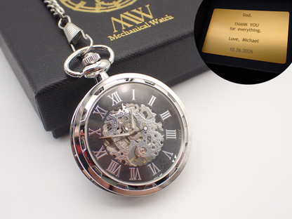 Personalized Pocket Watch Mechanical Skeleton, Antique Bronze Black Gold | Groomsmen Gift