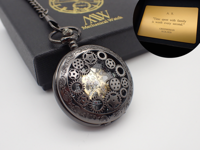 Personalized Steampunk Pocket Watch Mechanical Skeleton Cogwheel Gear Cover | Groomsmen Gift