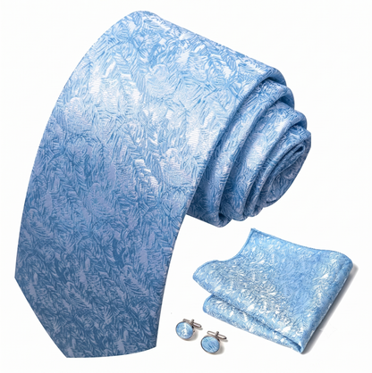 Romantic Sky Blue & White Floral Tie Set