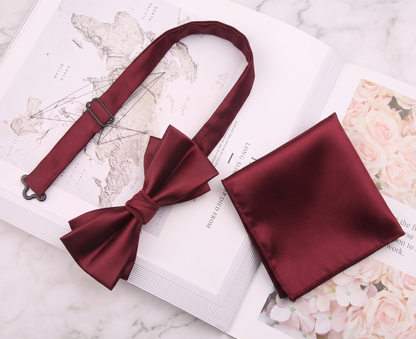 Premium Satin Silk Bow Tie & Pocket Square Set | Ultimate Groomsmen Bundle