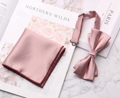 Premium Satin Silk Bow Tie & Pocket Square Set | Ultimate Groomsmen Bundle