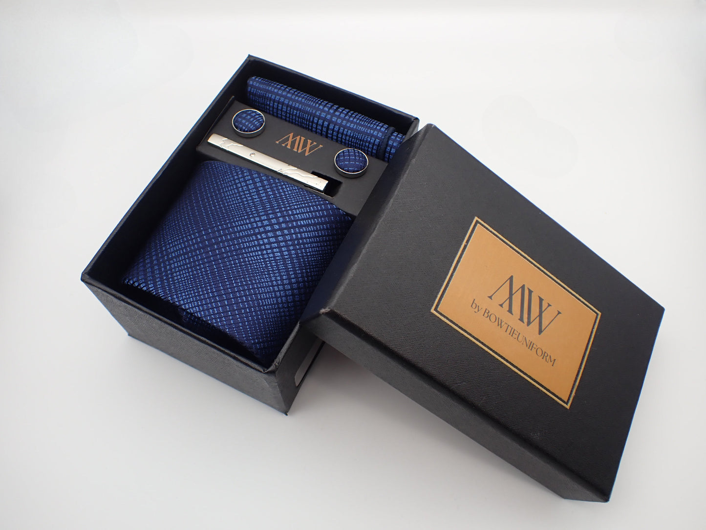 Ocean Blue Plaid Stripe Necktie Set / Pocket Square Tie Bowtie Cufflinks Set / Wedding Tie / Tie Clips / Gift for him Mens Groomsmen Gift