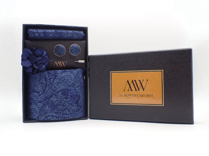Navy Blue Paisley Pattern Necktie Set / Pocket Square Tie Bowtie Cufflinks Set / Wedding Tie / Tie Clips / Gift for him Mens Groomsmen Gift