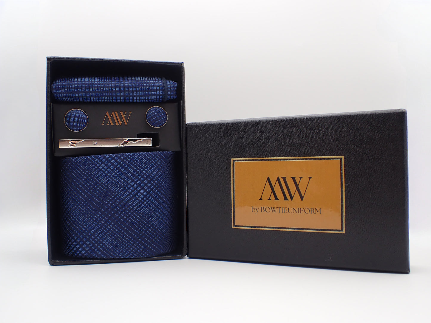 Ocean Blue Plaid Stripe Necktie Set / Pocket Square Tie Bowtie Cufflinks Set / Wedding Tie / Tie Clips / Gift for him Mens Groomsmen Gift