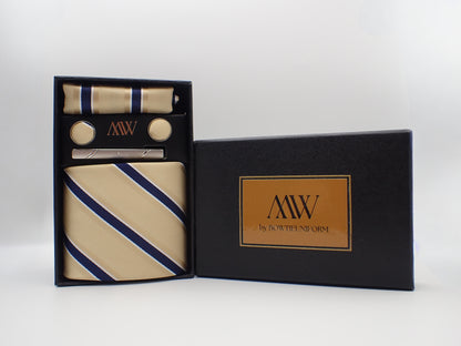 Champagne Stripe Tie Set / Pocket Square Tie Bowtie Cufflinks Set / Wedding Tie /Tie Clips/ Gift for him / Mens anniversary Groomsmen Gift