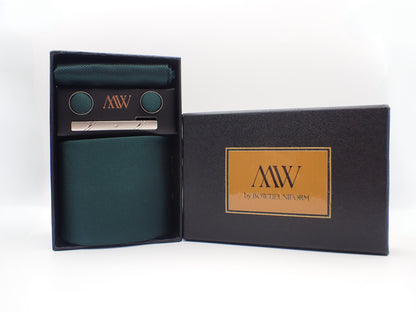 Green Square Pattern Tie Set / Pocket Square, Bowtie, Tie Clip, Cufflinks / Gift for Him / Wedding Groomsmen Gift / Men's Present