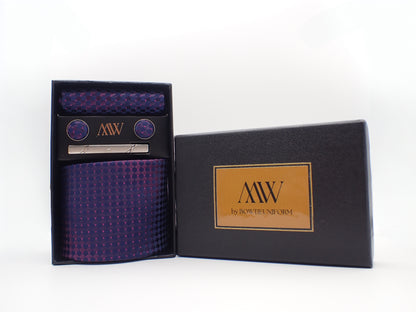 Regency Purple Pattern Tie Set / Pocket Square, Bowtie, Tie Clip, Cufflinks / Gift for Him / Wedding Groomsmen Gift / Men's Present / Box