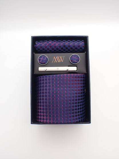 Regency Purple Pattern Tie Set / Pocket Square, Bowtie, Tie Clip, Cufflinks / Gift for Him / Wedding Groomsmen Gift / Men's Present / Box