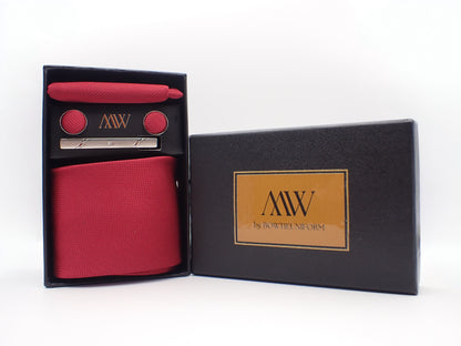 Solid Red Square Pattern Tie Set / Pocket Square, Bowtie, Tie Clip, Cufflinks / Gift for Him / Wedding Groomsmen Gift / Men's Present