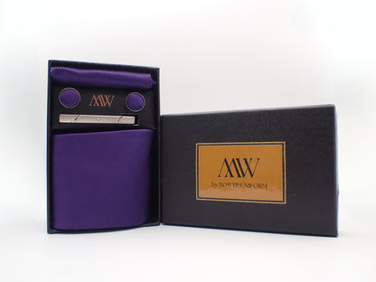 Solid Purple Square Pattern Necktie Set / Pocket Square Tie Bowtie Cufflinks Set / Wedding Tie / Tie Clips / Gift for him Mens Groomsmen