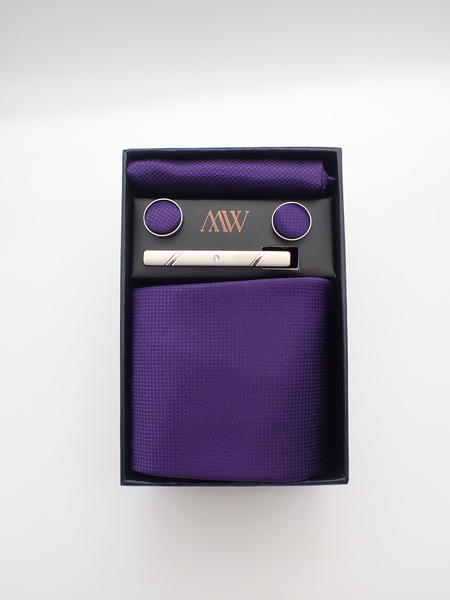 Solid Purple Square Pattern Necktie Set / Pocket Square Tie Bowtie Cufflinks Set / Wedding Tie / Tie Clips / Gift for him Mens Groomsmen