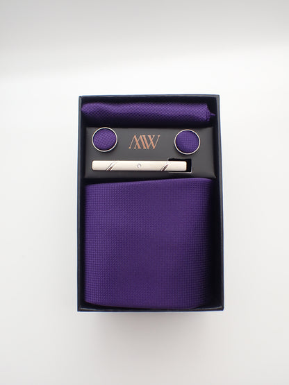 Solid Purple Square Pattern Necktie Set / Pocket Square Tie Bowtie Cufflinks Set / Wedding Tie / Tie Clips / Gift for him Mens Groomsmen