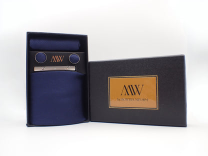 Navy Blue Square Necktie Set / Pocket Square Tie Bowtie Cufflinks Set / Wedding Tie / Tie Clips / Gift for him Mens Groomsmen Gift