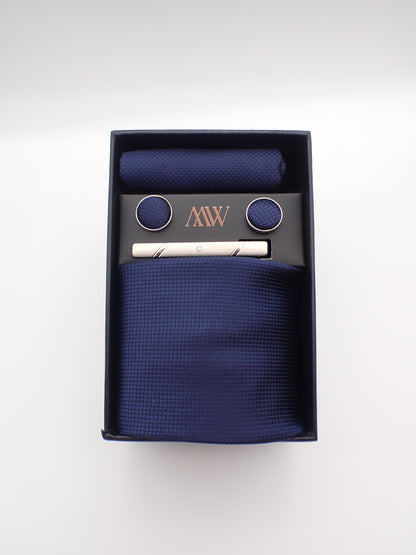 Navy Blue Square Necktie Set / Pocket Square Tie Bowtie Cufflinks Set / Wedding Tie / Tie Clips / Gift for him Mens Groomsmen Gift
