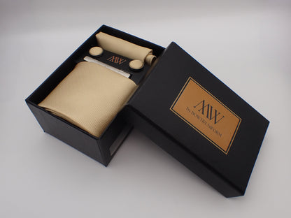 Champagne Square Pattern Tie Set / Pocket Square, Bowtie, Tie Clip, Cufflinks / Gift for Him / Wedding Groomsmen Gift / Men's Present / Box