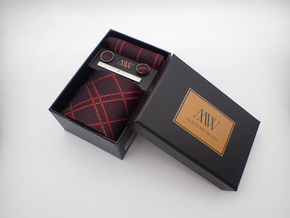 Scottish Tartan Pattern Tie Set / Pocket Square Tie Bowtie Cufflinks Set / Wedding Tie / Tie Clips / Gift for him Mens Groomsmen Gift