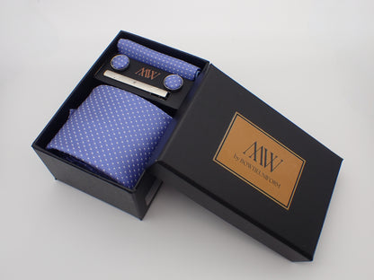 Ocean Blue Dots Tie Set / Pocket Square Tie Bowtie Cufflinks Set / Wedding Tie / Tie Clips / Gift for him Mens anniversary Groomsmen Gift