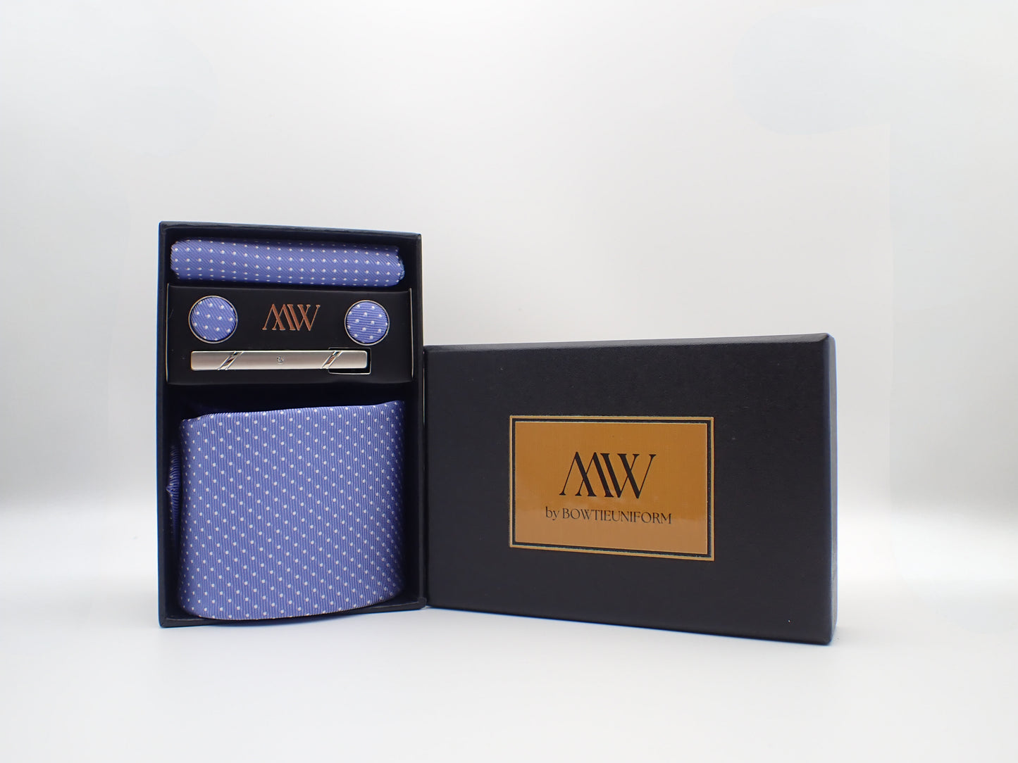 Ocean Blue Dots Tie Set / Pocket Square Tie Bowtie Cufflinks Set / Wedding Tie / Tie Clips / Gift for him Mens anniversary Groomsmen Gift