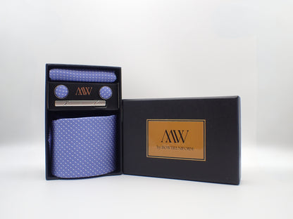 Ocean Blue Dots Tie Set / Pocket Square Tie Bowtie Cufflinks Set / Wedding Tie / Tie Clips / Gift for him Mens anniversary Groomsmen Gift