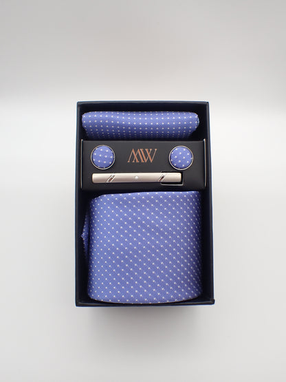 Ocean Blue Dots Tie Set / Pocket Square Tie Bowtie Cufflinks Set / Wedding Tie / Tie Clips / Gift for him Mens anniversary Groomsmen Gift