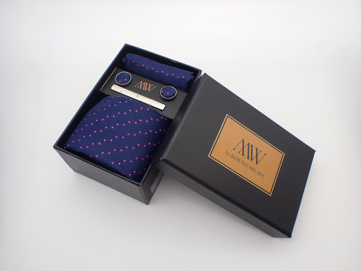 Regency Purple Wave Pattern Tie Set / Pocket Square, Bowtie, Tie Clip, Cufflinks / Gift for Him / Wedding Groomsmen Gift / Men Present / Box