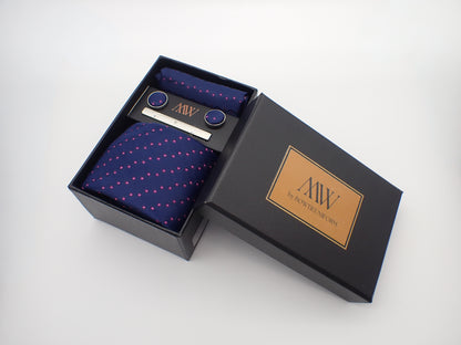 Regency Purple Wave Pattern Tie Set / Pocket Square, Bowtie, Tie Clip, Cufflinks / Gift for Him / Wedding Groomsmen Gift / Men Present / Box