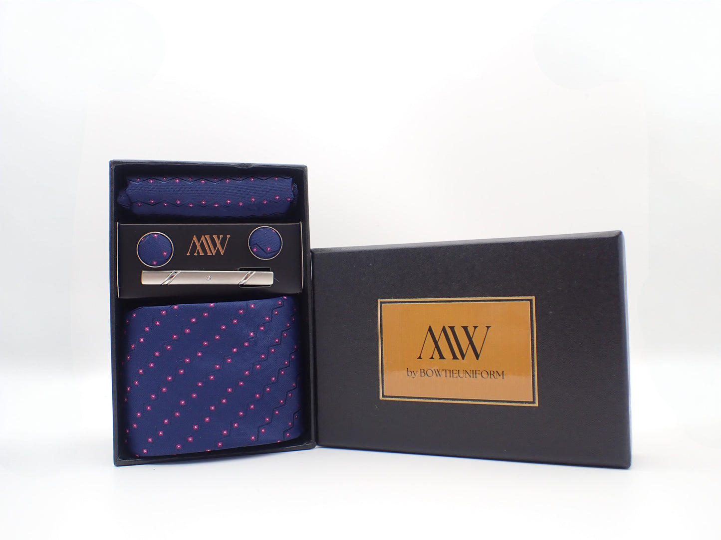 Regency Purple Wave Pattern Tie Set / Pocket Square, Bowtie, Tie Clip, Cufflinks / Gift for Him / Wedding Groomsmen Gift / Men Present / Box