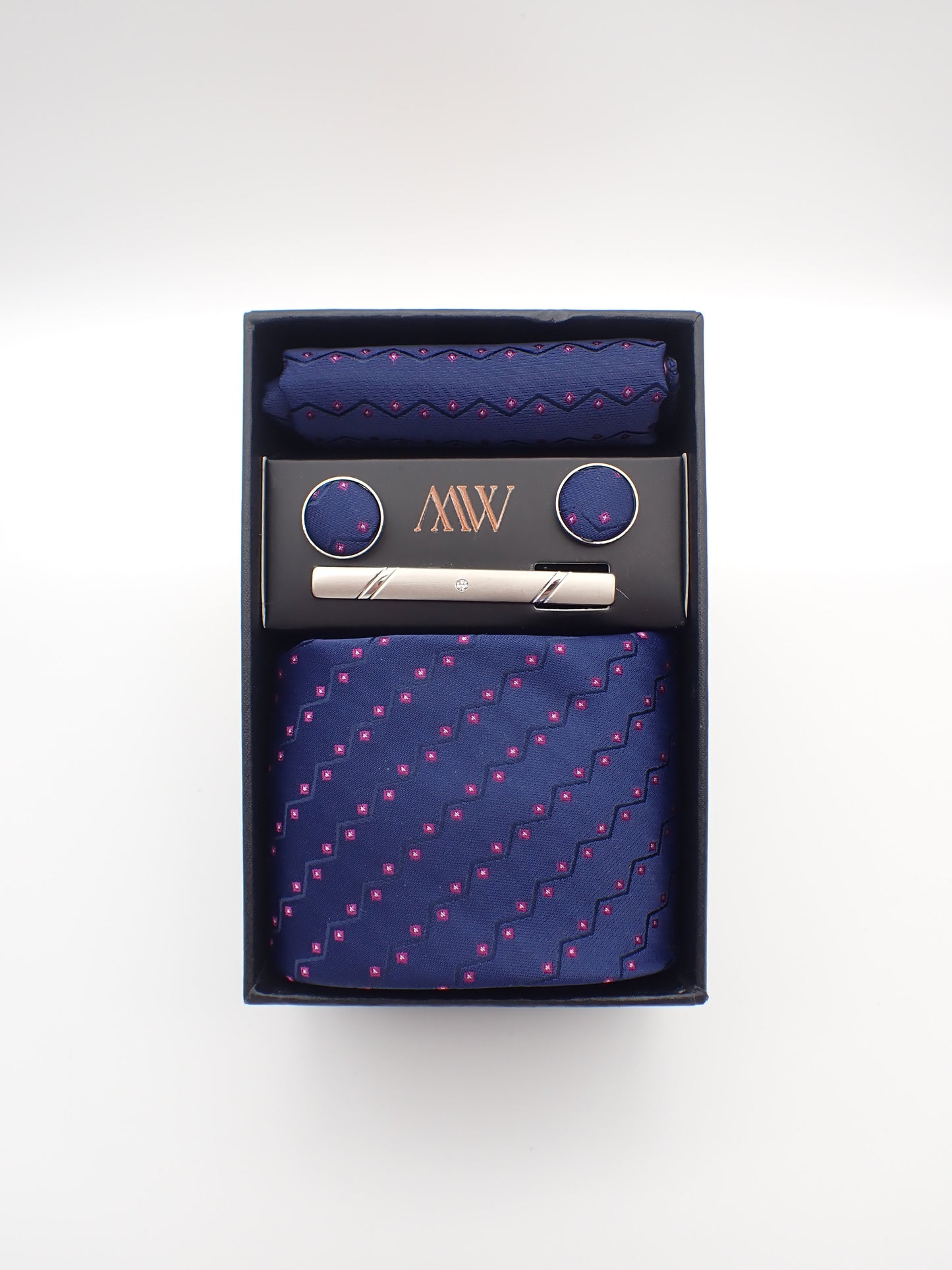 Regency Purple Wave Pattern Tie Set / Pocket Square, Bowtie, Tie Clip, Cufflinks / Gift for Him / Wedding Groomsmen Gift / Men Present / Box