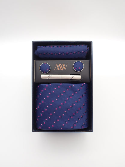 Regency Purple Wave Pattern Tie Set / Pocket Square, Bowtie, Tie Clip, Cufflinks / Gift for Him / Wedding Groomsmen Gift / Men Present / Box