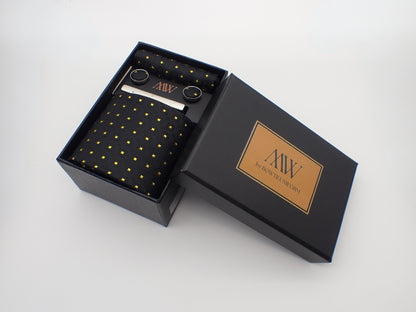 Black Cat Necktie Pocket Square Set /  Tie Bowtie Cufflinks Set / Wedding Tie /Tie Clips/ Gift for him / Mens anniversary Groomsmen Gift