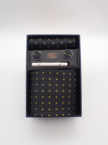 Black Cat Necktie Pocket Square Set /  Tie Bowtie Cufflinks Set / Wedding Tie /Tie Clips/ Gift for him / Mens anniversary Groomsmen Gift