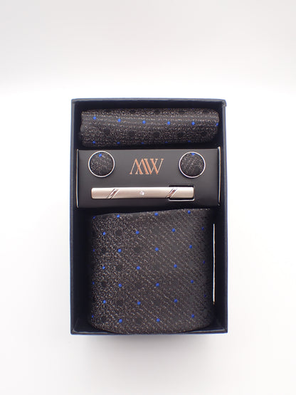 Dark Black Galaxy Pattern Tie Set / Pocket Square, Bowtie, Tie Clip, Cufflinks / Gift for Him / Wedding Groomsmen Gift / Men Gift Box