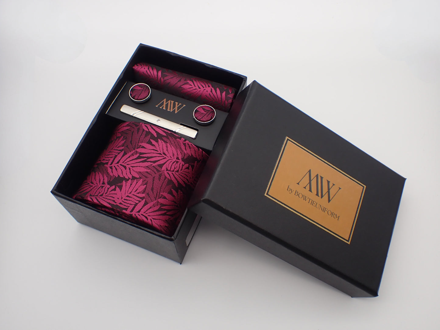 Cadbury Purple Floral Pattern Tie Set / Pocket Square, Bowtie, Tie Clip, Cufflinks / Gift for Him / Wedding Groomsmen Gift / Men Present Box