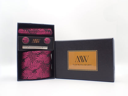 Cadbury Purple Floral Pattern Tie Set / Pocket Square, Bowtie, Tie Clip, Cufflinks / Gift for Him / Wedding Groomsmen Gift / Men Present Box