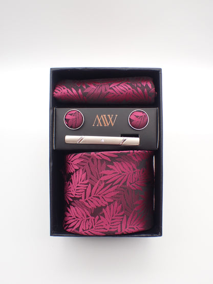 Cadbury Purple Floral Pattern Tie Set / Pocket Square, Bowtie, Tie Clip, Cufflinks / Gift for Him / Wedding Groomsmen Gift / Men Present Box