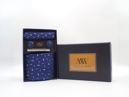 Navy Blue Paisley Tie Set / Tie, Bowtie, Pocket Square, Tie Clip, Cufflinks / Gift for Him / Wedding Groomsmen Gift Set / Men's Present