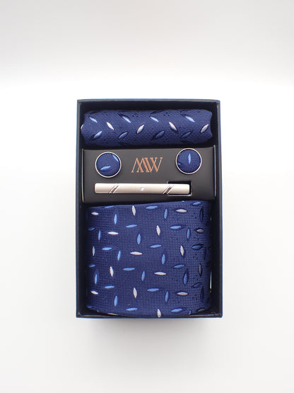 Navy Blue Paisley Tie Set / Tie, Bowtie, Pocket Square, Tie Clip, Cufflinks / Gift for Him / Wedding Groomsmen Gift Set / Men's Present