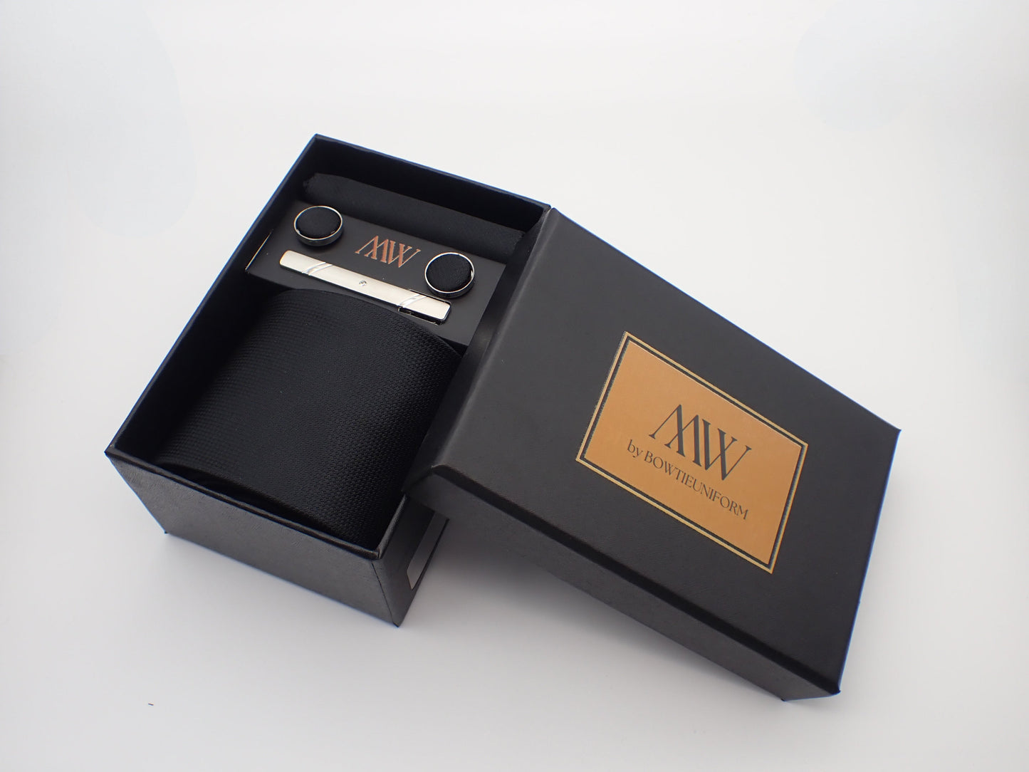 Black / Dark Square Necktie Set / Pocket Square Tie Bowtie Cufflinks Set / Wedding Tie / Tie Clips / Gift for him Mens Groomsmen Gift