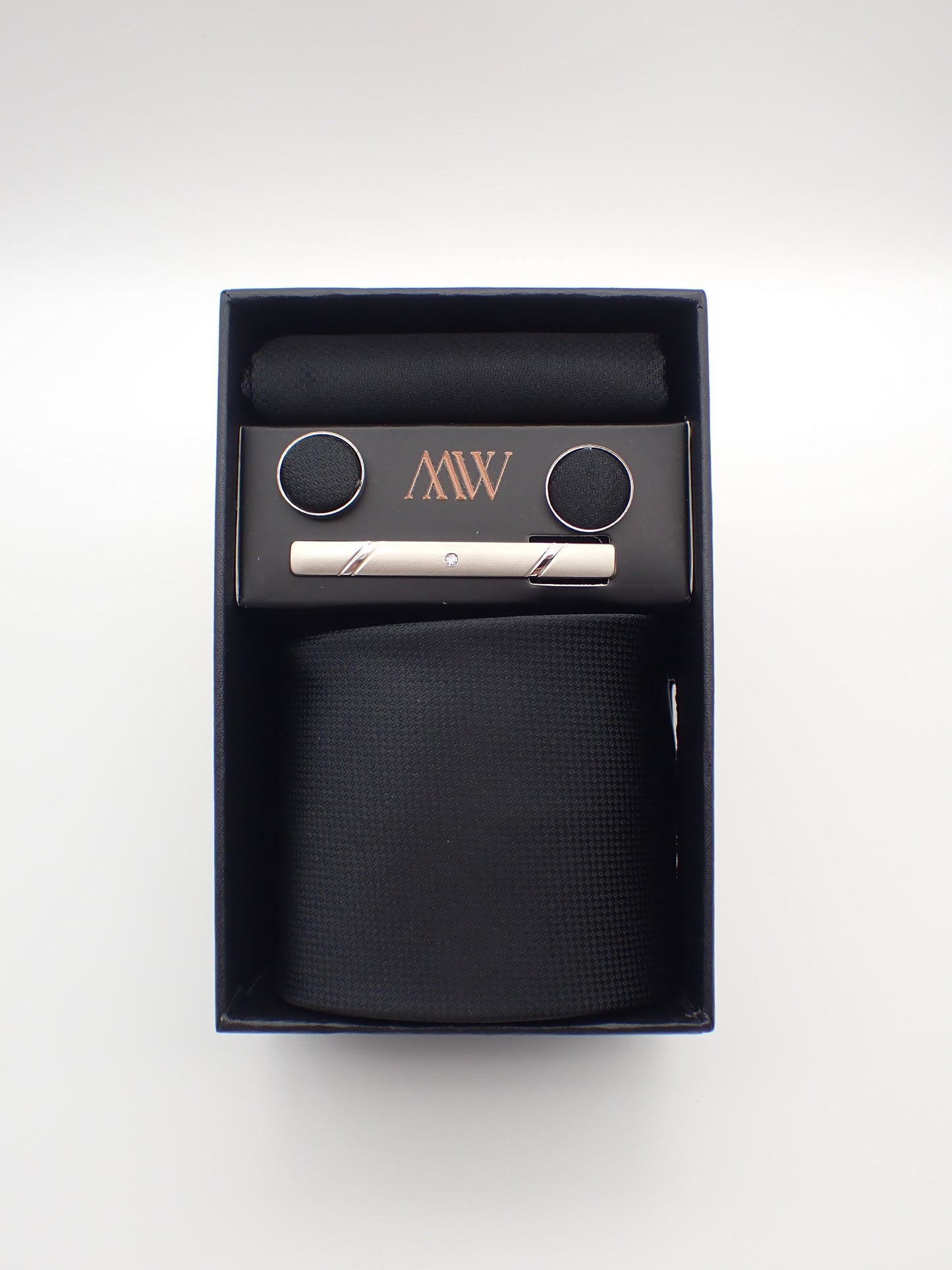 Black / Dark Square Necktie Set / Pocket Square Tie Bowtie Cufflinks Set / Wedding Tie / Tie Clips / Gift for him Mens Groomsmen Gift