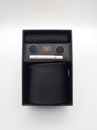 Black / Dark Square Necktie Set / Pocket Square Tie Bowtie Cufflinks Set / Wedding Tie / Tie Clips / Gift for him Mens Groomsmen Gift