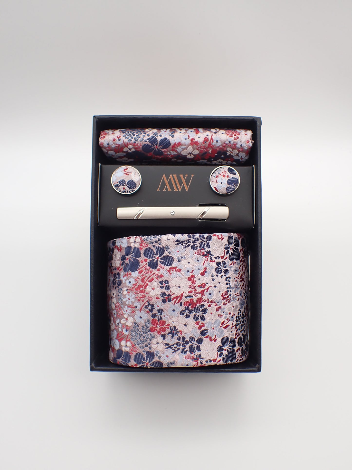 Pink Sakura Floral Tie Set / Pocket Square, Bowtie, Tie Clip, Cufflinks / Gift for Him / Wedding Groomsmen Gift / Men's Gift Box Japan Style