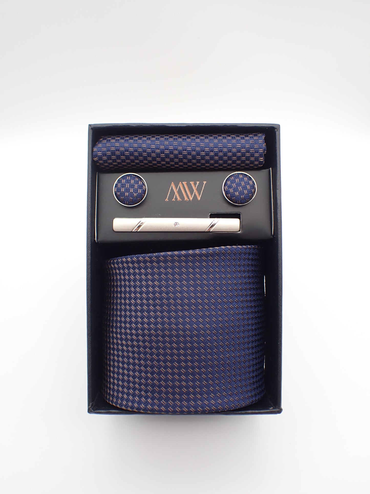 Navy Blue Pattern Necktie Set / Pocket Square Tie Bowtie Cufflinks Set / Wedding Tie / Tie Clips / Gift for him Mens Groomsmen Gift