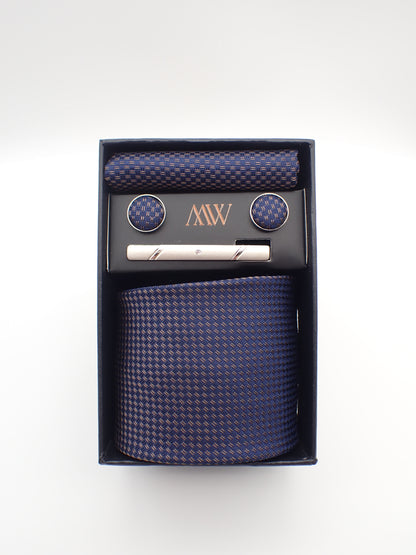 Navy Blue Pattern Necktie Set / Pocket Square Tie Bowtie Cufflinks Set / Wedding Tie / Tie Clips / Gift for him Mens Groomsmen Gift