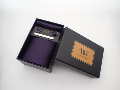 Dark Purple Pattern Necktie Set / Pocket Square Tie Bowtie Cufflinks Set / Wedding Tie / Tie Clips / Gift for him Mens Groomsmen Gift