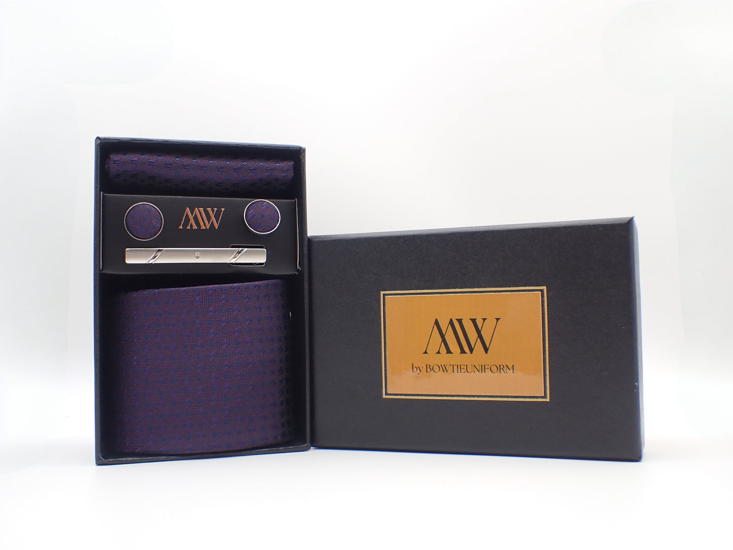 Dark Purple Pattern Necktie Set / Pocket Square Tie Bowtie Cufflinks Set / Wedding Tie / Tie Clips / Gift for him Mens Groomsmen Gift