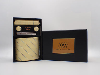 Gold Stripe Necktie Set / Pocket Square Tie Bowtie Cufflinks Set / Wedding Tie / Tie Clips / Gift for him Mens Groomsmen Gift